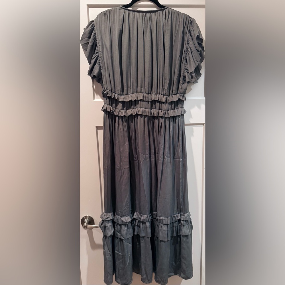 Chic Gray Ruffle Midi Dress - Picture 3 of 6